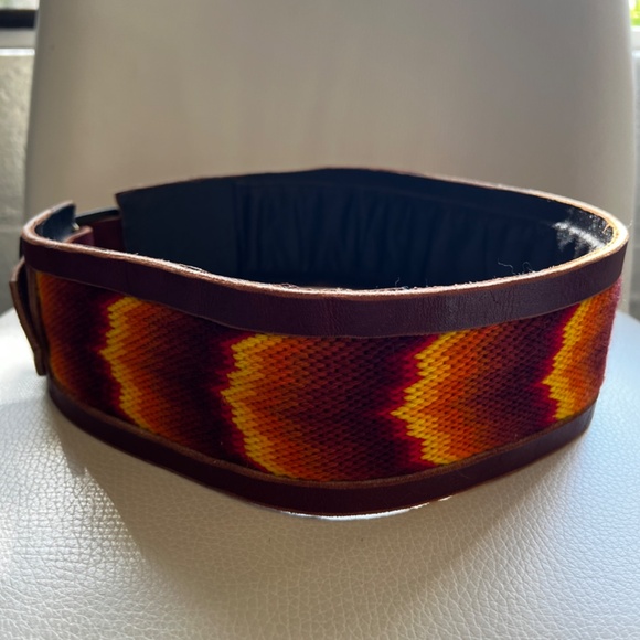 Vintage Wide Embroidered Brown Leather Southwestern Style Corset Belt - Picture 5 of 9